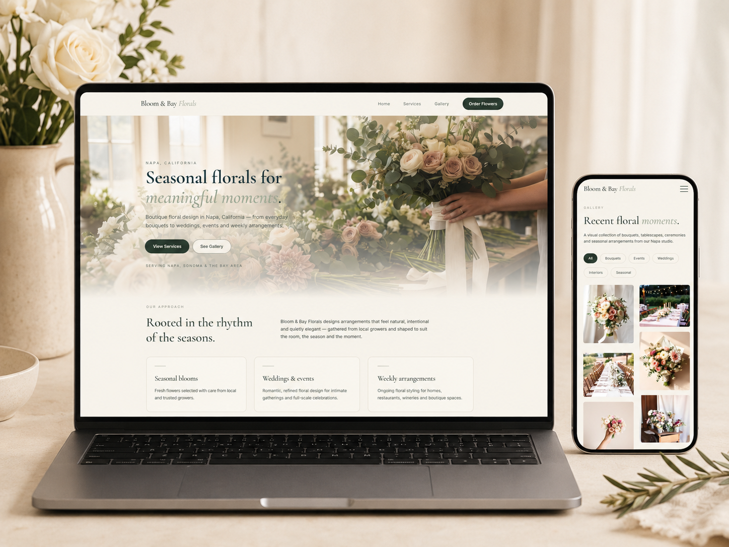 Bloom & Bay Florals website mockup